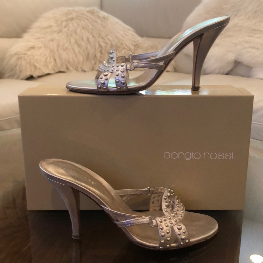 Sergio Rossi rose silver metal studded heel - Picture 2 of 8